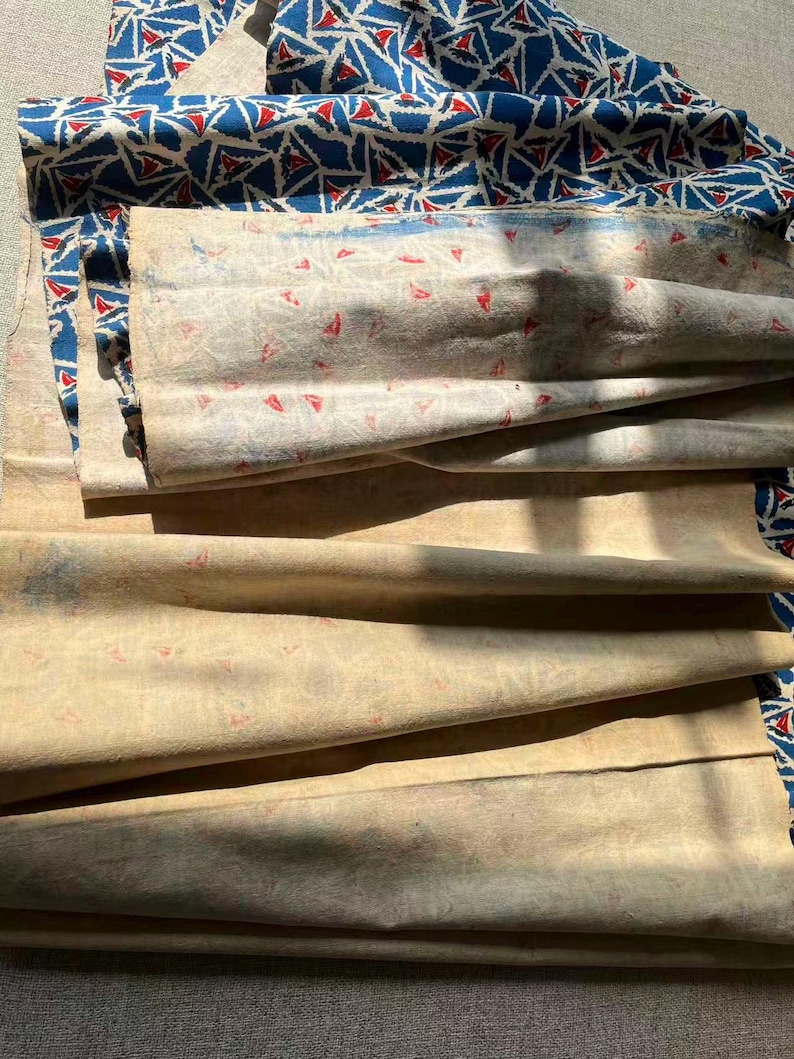 Vintage Hand Block Print Fabric, Handwoven Cotton Fabric, 46cm Wide image 4