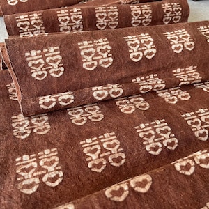 Kakishibu Dyed Cotton Fabric Scrap: Handwoven Boro Patchwork with 囍
