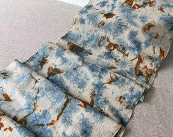 Tela de algodón tejida a mano con teñido botánico: Índigo Óxido, Shibori, 46 cm de ancho