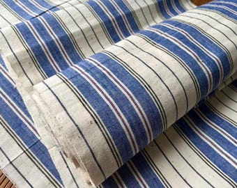 Vintage Handwoven Chinese Cotton Fabric: Blue Purple Stripe Crafting Material, 36cm Width