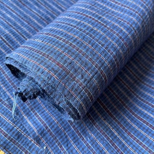 Vintage Handgewebter Baumwollstoff: Marineblaue Streifen Sashiko Crafting