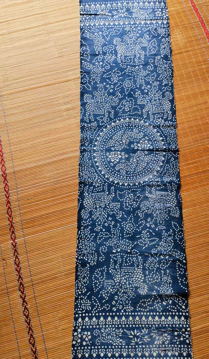 Vintage Chinese indigo batik cotton woven fabric paste resist katazome indigo plant natural dyed 38cm x 168cm in size image 8