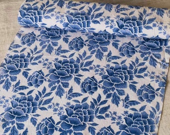 Vintage handblokprintstof - 19 inch breed - indigo bloemenprint - handgeweven traditionele katoenstof - perfect voor stoffering