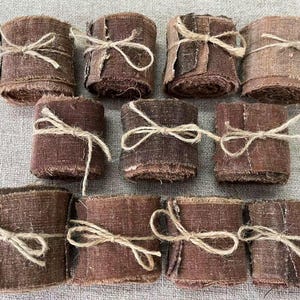Kakishibu Fabric Stripes: 5pcs Persimmon Dyed Handwoven Boro Patches