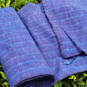 Vintage yarn dyed cotton fabric-indigo stripe with shooting star effect-primitive homespun handwoven fabric
