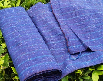 tissu de coton teint en fil vintage - rayure indigo avec effet étoile filante - tissu tissé à la main filé à la main primitif