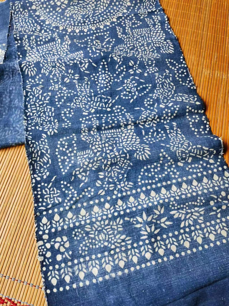 Vintage Chinese indigo batik cotton woven fabric paste resist katazome indigo plant natural dyed 38cm x 168cm in size image 5