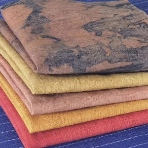 5pcs botanic natural dyed fabric scraps - hand dyed on Chinese vintage cotton woven fabric - scraps bundle for quilting or crafting