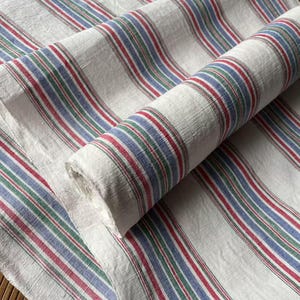 Vintage Chinese cotton handwoven fabric - multi colors striped - 43cm in width - sold by the meter - crafting fabric