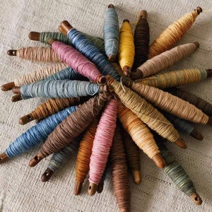 150m botanic natural dyed Sashiko thread - Plant hand dyed yarn - embroidery - set of 5 wooden spools