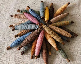 150m botanic natural dyed Sashiko thread - Plant hand dyed yarn - embroidery - set of 5 wooden spools