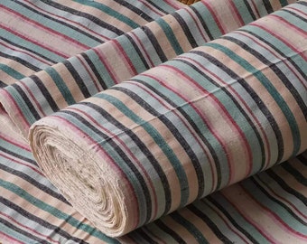 Vintage Chinese cotton woven fabric - rare candy color stripes - 38cm in width - sold by the meter - upholstery fabric