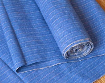 Tissu vintage chinois en coton tissé à la main - bleu indigo vif à rayures rouges - 34 cm de large - vendu au mètre - tissu sashiko