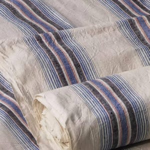 Tessuto di cotone vintage tessuto a mano - strisce multicolore - tessuto a sacco di grano - 48,5 cm di larghezza - venduto al metro