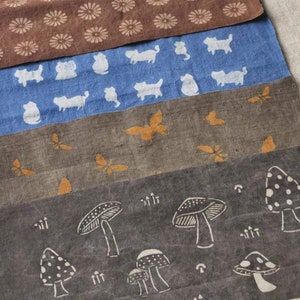 Botanical Handwoven Fabric Scraps: Katazome Persimmon & Indigo Dyed