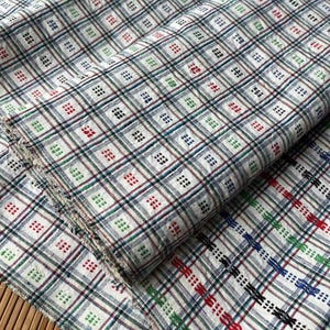 Vintage plaid handwoven cotton fabric - jacquard weaving - 36cm in width - primitive homespun Chinese handmade textile