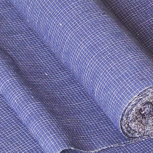 Vintage plaid cotton handwoven fabric - indigo blue small check - windowpane - 50cm in width - perfect for upholstery fabric