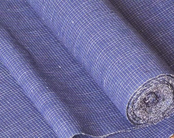 Vintage plaid cotton handwoven fabric - indigo blue small check - windowpane - 50cm in width - perfect for upholstery fabric