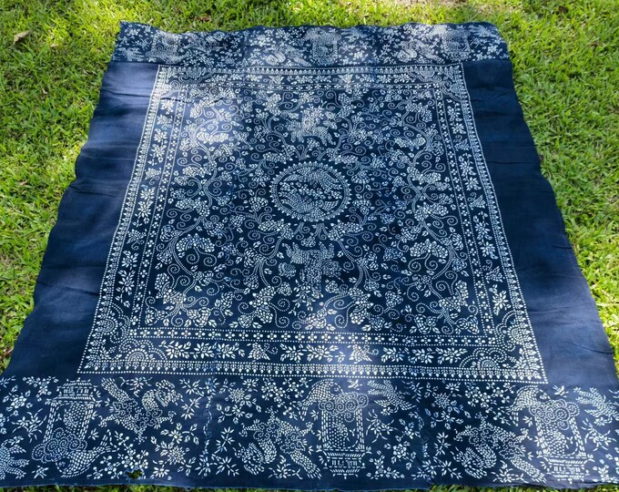 vintage-chinese-indigo-batik-fabric-indigo-paste-resist-dyed-etsy