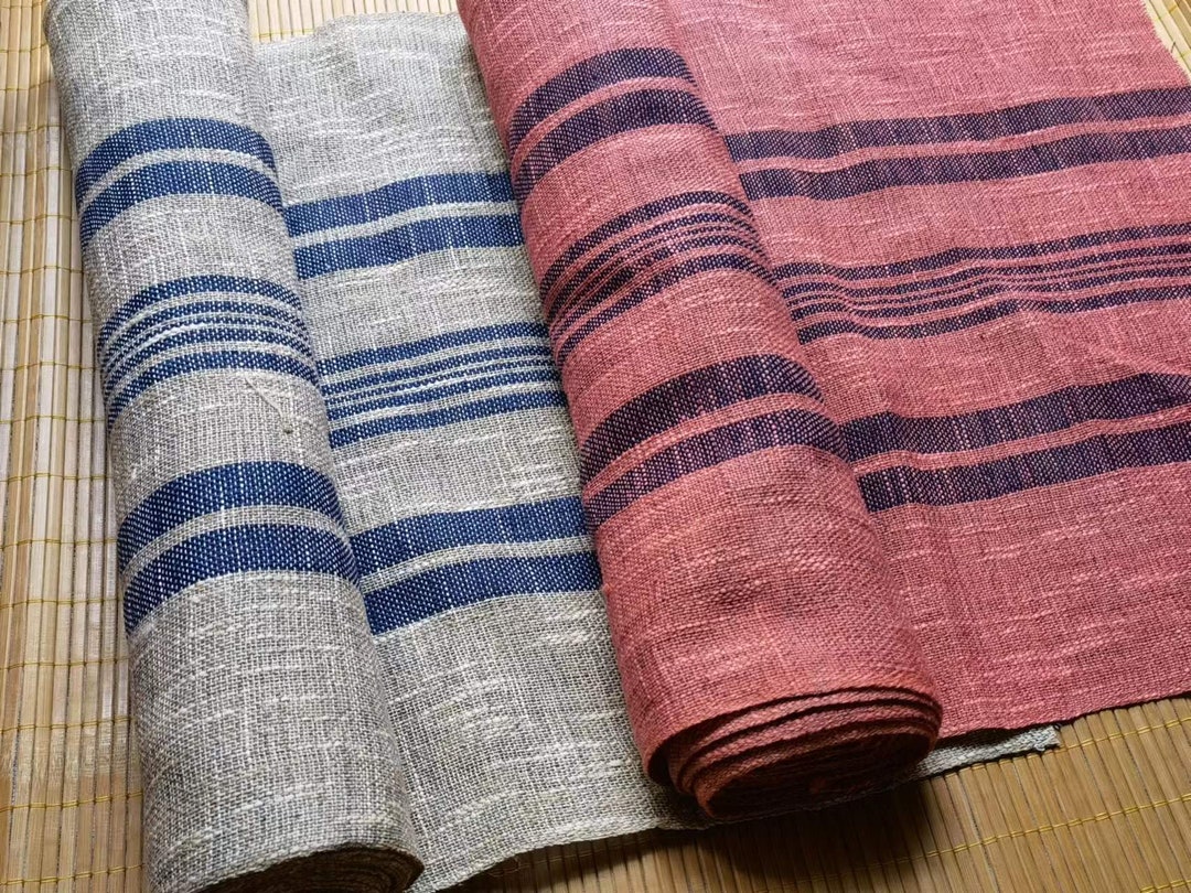 Handwoven Ramie Slub Linen Blend Fabric Sold by the Meter Striped