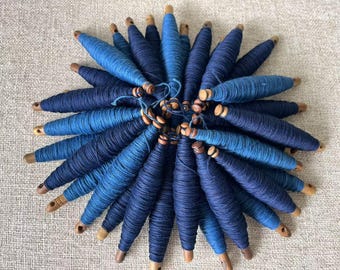 30m indigo dyed Sashiko thread on vintage wooden spool - Plant hand dyed yarn - embroidery threads - Thread No.3
