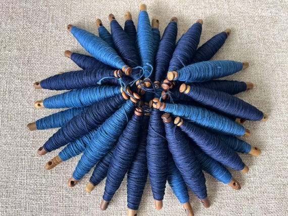 Indigo Dyed Sashiko Thread: Hand-Dyed Embroidery Yarn on Vintage Spool