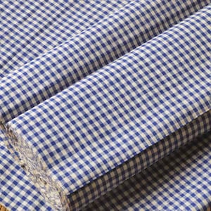 Vintage plaid cotton handwoven fabric - indigo blue and white checked - 36cm in width - perfect for crafting
