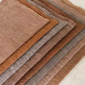 8pcs persimmon natural hand dyed fabric scraps - gradient brown colors - cotton woven kakishibu fabric - perfect for boro patchwork