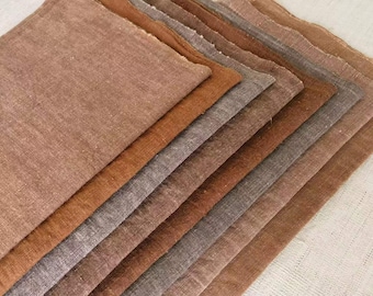 8pcs persimmon natural hand dyed fabric scraps - gradient brown colors - cotton woven kakishibu fabric - perfect for boro patchwork