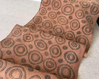 Persimmon Dyed Handwoven Cotton Fabric: Wabi Sabi Circle Print, 42.5cm Width
