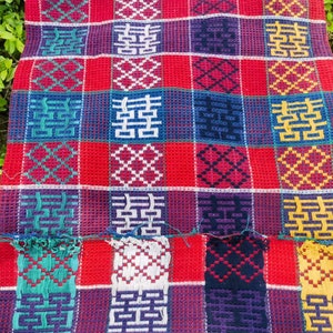 Vintage jacquard fabric - with Chinese character 囍 - handloom cotton wedding fabric