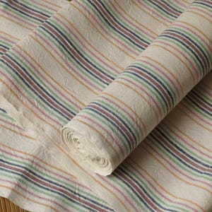 Vintage cotton handwoven fabric  - multi-color stripes - 35.5cm in width - sold by the meter - crafting fabric