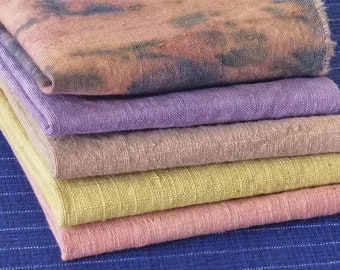 5pcs botanic natural dyed fabric scraps - hand dyed on Chinese vintage cotton handwoven fabric - scraps bundle for crafting
