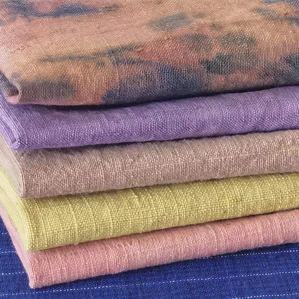 5pcs botanic natural dyed fabric scraps - hand dyed on Chinese vintage cotton handwoven fabric - scraps bundle for crafting