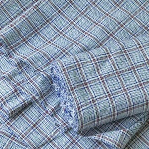 Vintage plaid cotton handwoven fabric - green red and indigo blue various check - 36.5cm in width - perfect for crafting