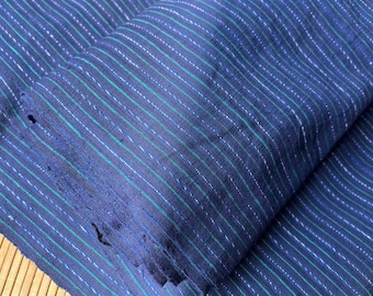 Tissu en coton vintage tissé à la main : création Sashiko à rayures bleu marine - Vendu au mètre