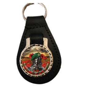 59 Commando Royal Engineers Beret On Boots Leather pear drop shaped Keyring