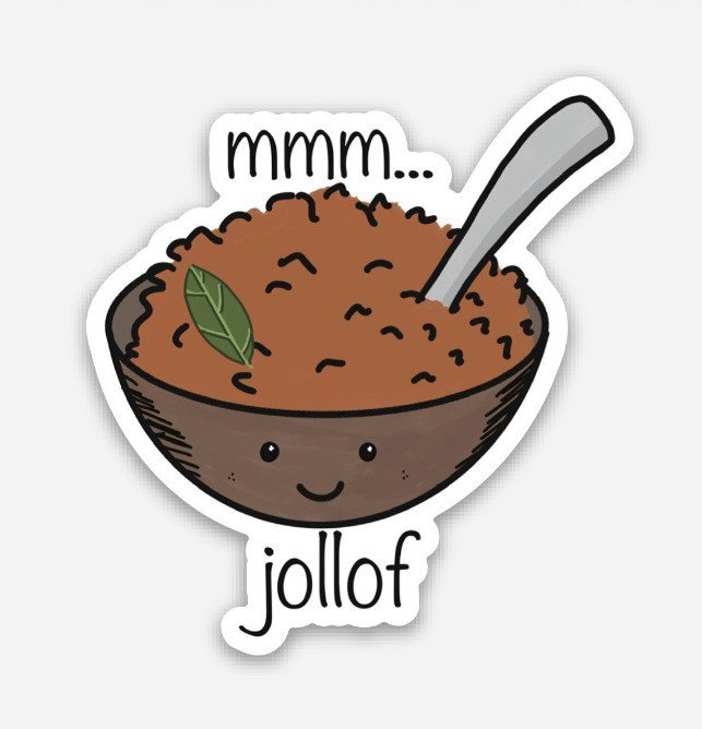 Jollof rice sticker, comfort food, African sticker, fun laptop, water bottle sticker, vinyl decal, kawaii sticker, foodie sticker