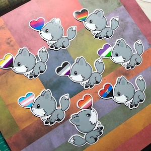 Herz Wolf LGBTQ+ Sticker, LGBTQ+ Pride Sticker, Vinyl Aufkleber, Gay Pride, Queer Pride, Inclusive Sticker, süße Kawaii Sticker