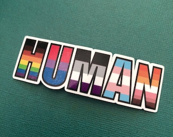 Naklejka ludzka, naklejka LGBTQ+ pride, naklejki winylowe, parada gejowska, parada queer, naklejki inkluzywne, naklejka na laptopa