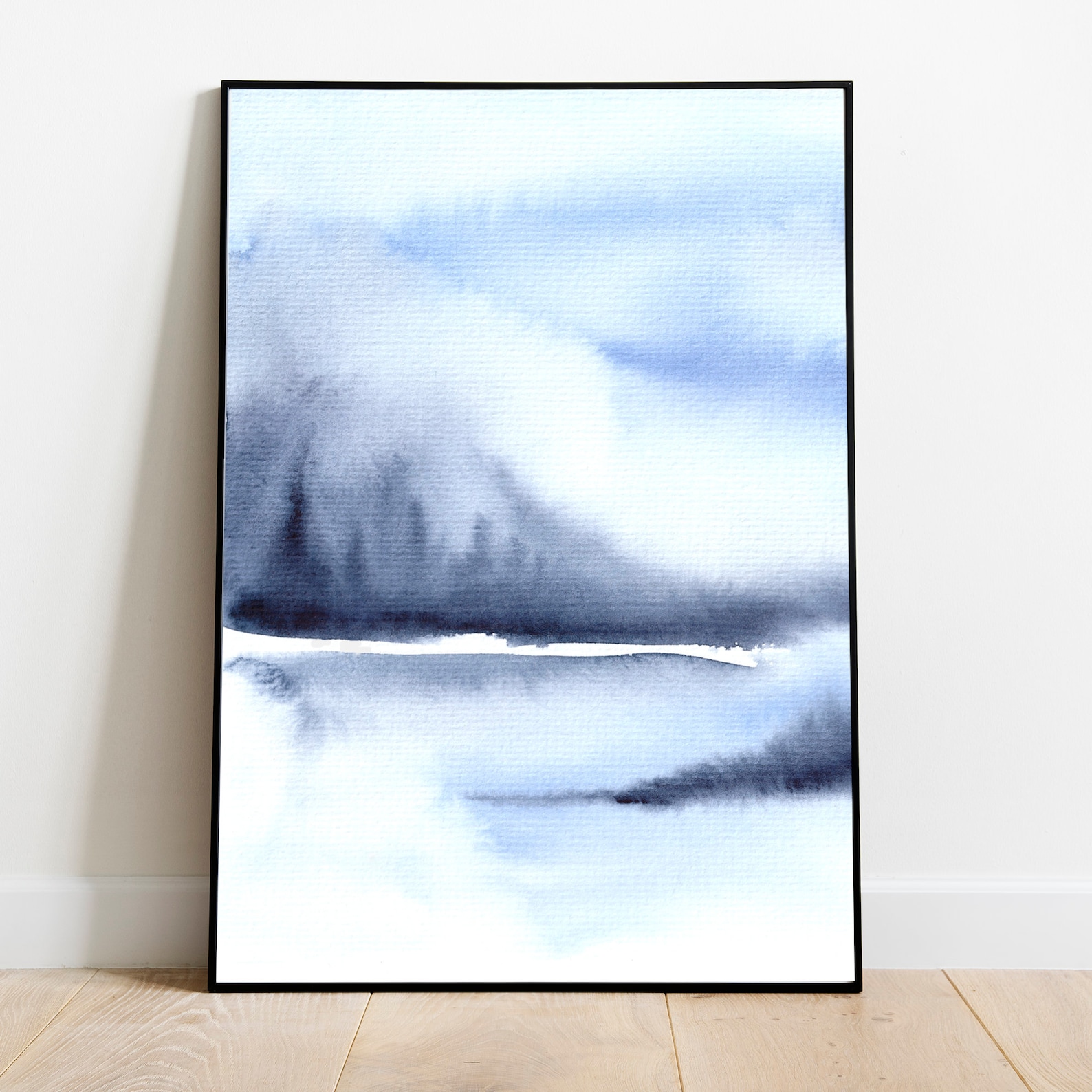 Blue Landscape Wall Art Monotone Print Abstract Watercolor Etsy