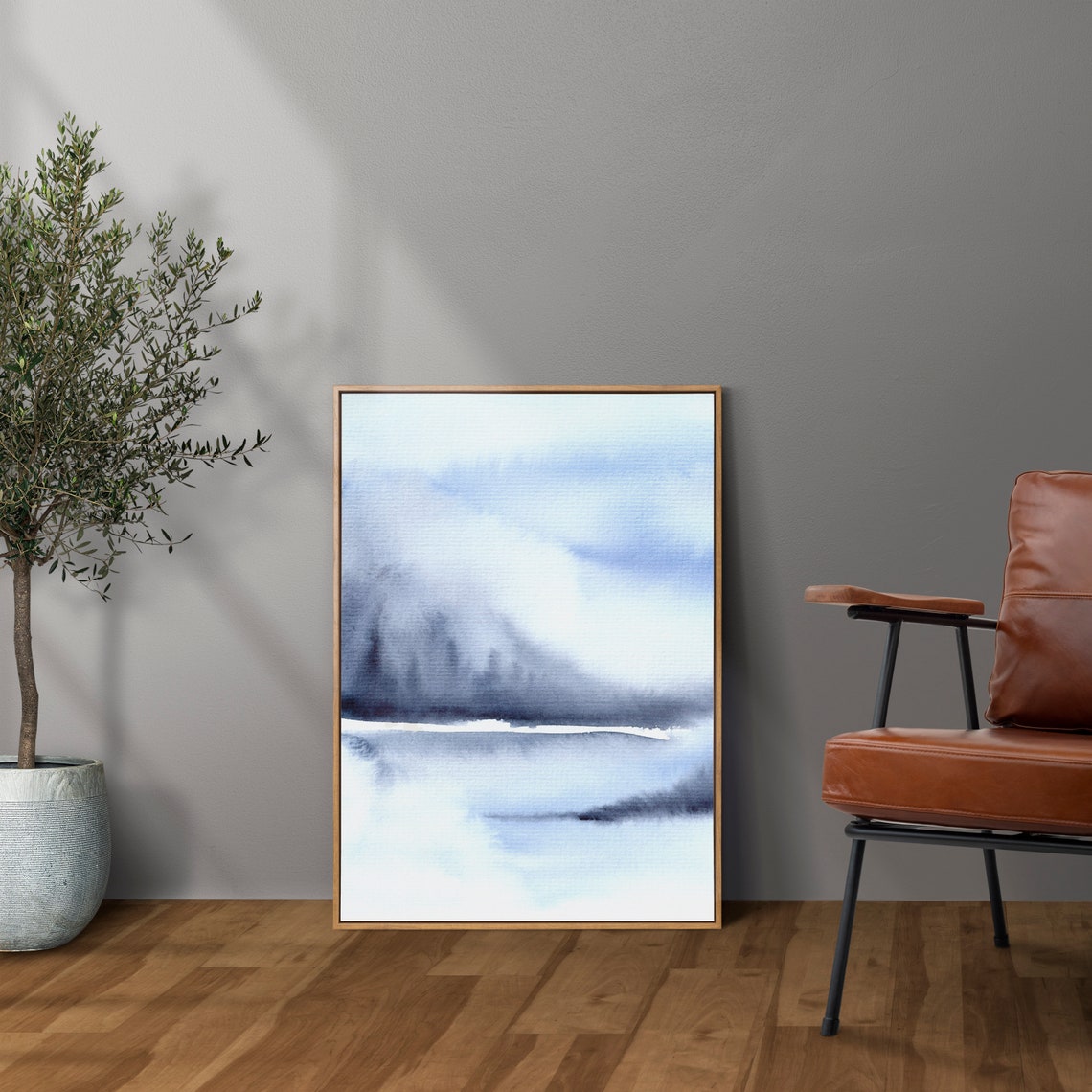 Blue Landscape Wall Art Monotone Print Abstract Watercolor Etsy