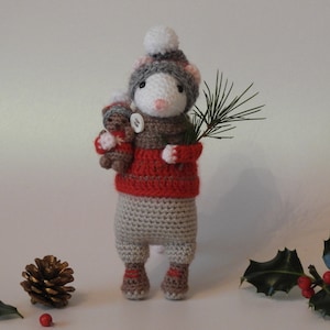 Crochet Mouse Pattern - Pip the Winter Mouse and Teddy, amigurumi mouse pattern, knitted mouse pattern, mouse crochet pattern