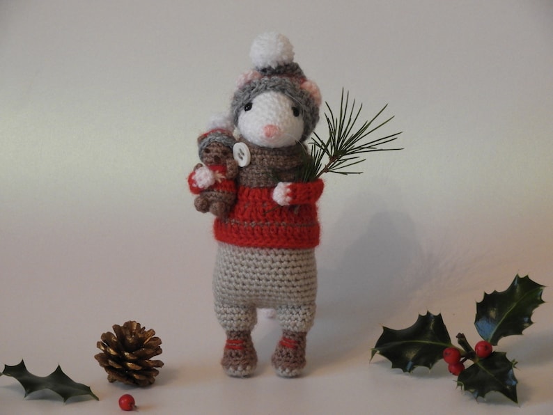 Crochet Mouse Pattern Pip the Winter Mouse and Teddy, amigurumi mouse pattern, knitted mouse pattern, mouse crochet pattern image 1