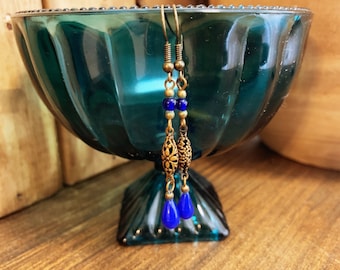 GORGEOUS Vintage Beaded Brass Earrings