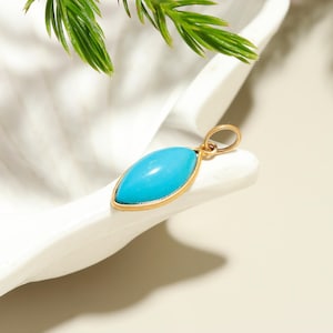Natural Turquoise Gemstone 18K Solid Gold Charm Pendant, 18K Solid Gold Charm, Dainty Delicate Handmade Charm Pendant,Gold Turquoise Pendant