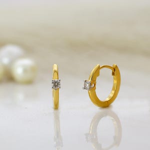 Echte diamanten hoepels, 14 kt gouden diamanten hoepels, diamanten oorbellen, gouden hoepel verkrijgbaar in goud, kleine hoepels, diamanten gouden minihoepels
