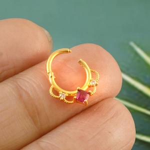 Bijoux de septum double ligne en or massif 18 carats/créoles pour cartilage 16 g 10 mm/boucle d'oreille Daith/| Anneau de septum unique mignon | Piercing nez doré