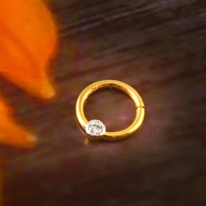 Aro de oro macizo de 18 k con diamantes naturales, aro para cartílago, hélix, trago, caracola y nariz