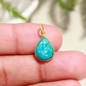 Natural Turquoise Gemstone 18K Solid Gold Charm Pendant, 18K Solid Gold Charm, Dainty Delicate Handmade Charm Pendant,Gold Turquoise Pendant